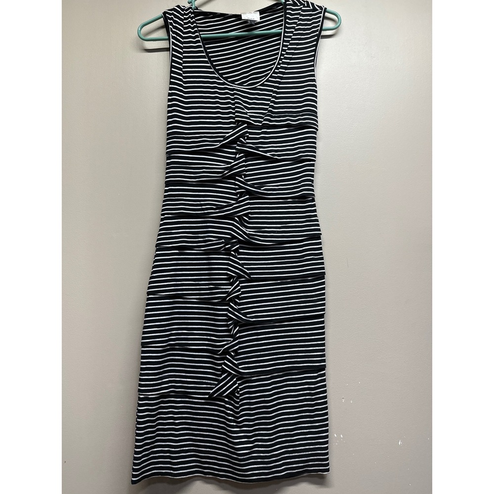 Nicole Miller Studio Sleeveless Black White‎ Stripe Ruched Sheath Dress Small